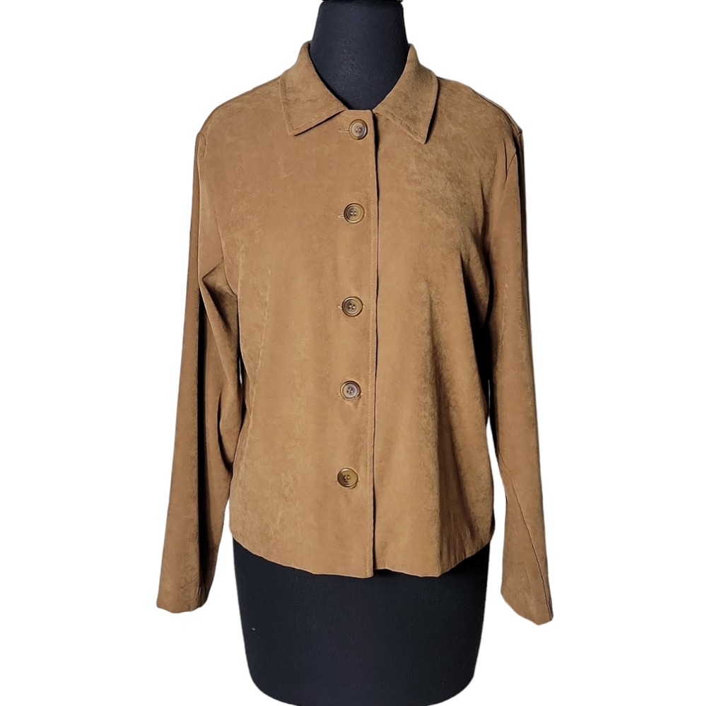 Briggs New York petite faux suede button front jacket tan women's size S/P